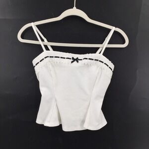 Blashe White corset spaghetti strap Crop Top Black Bow coquette y2k twee S
